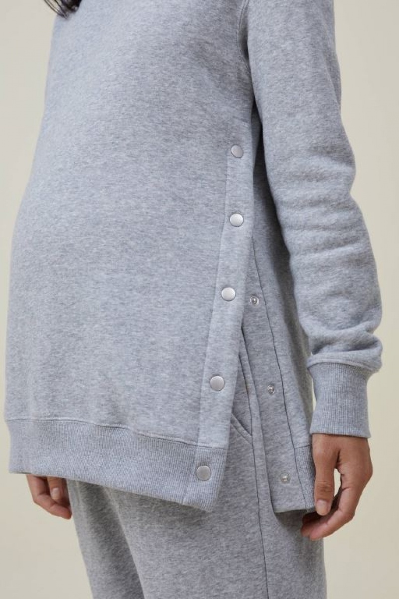 Cotton On Classic Stud Side Crew Fleece Women's Maternity Wear Grey | xs9tp3CpEe9