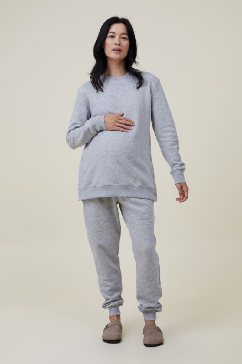 Cotton On Classic Stud Side Crew Fleece Women\'s Maternity Wear Grey | xs9tp3CpEe9