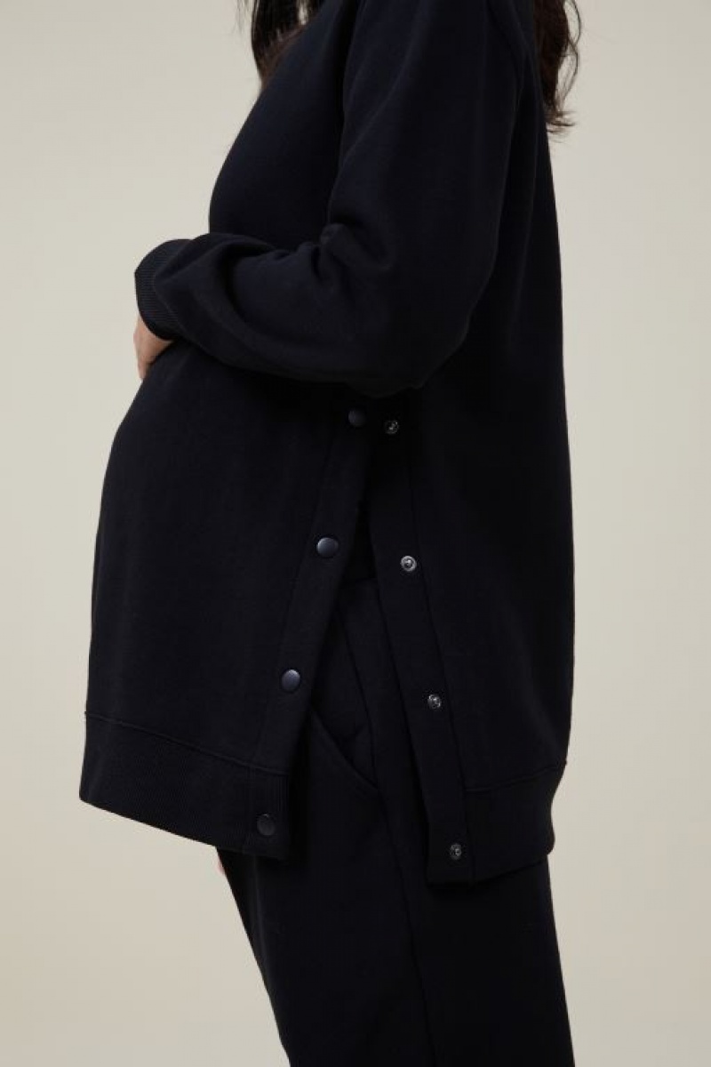 Cotton On Classic Stud Side Crew Fleece Women's Maternity Wear Black | Eg7AKYP7DLb