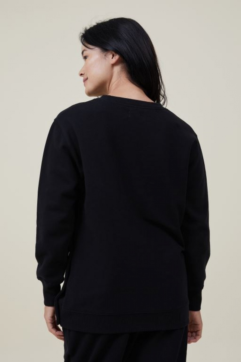 Cotton On Classic Stud Side Crew Fleece Women's Maternity Wear Black | Eg7AKYP7DLb