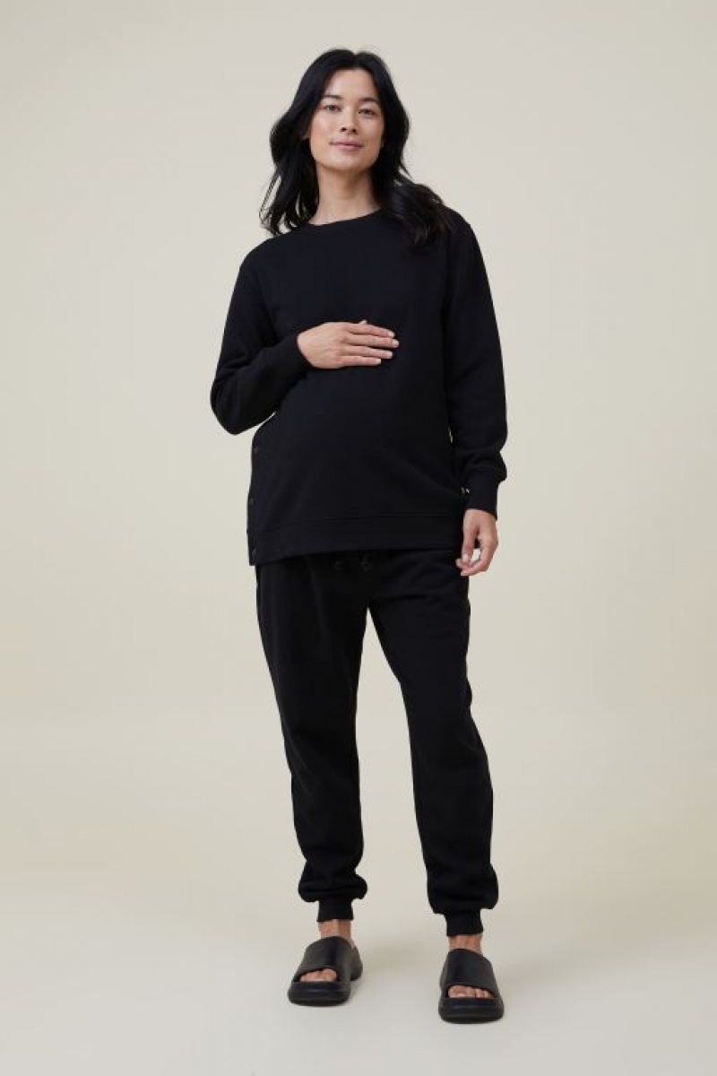 Cotton On Classic Stud Side Crew Fleece Women's Maternity Wear Black | Eg7AKYP7DLb