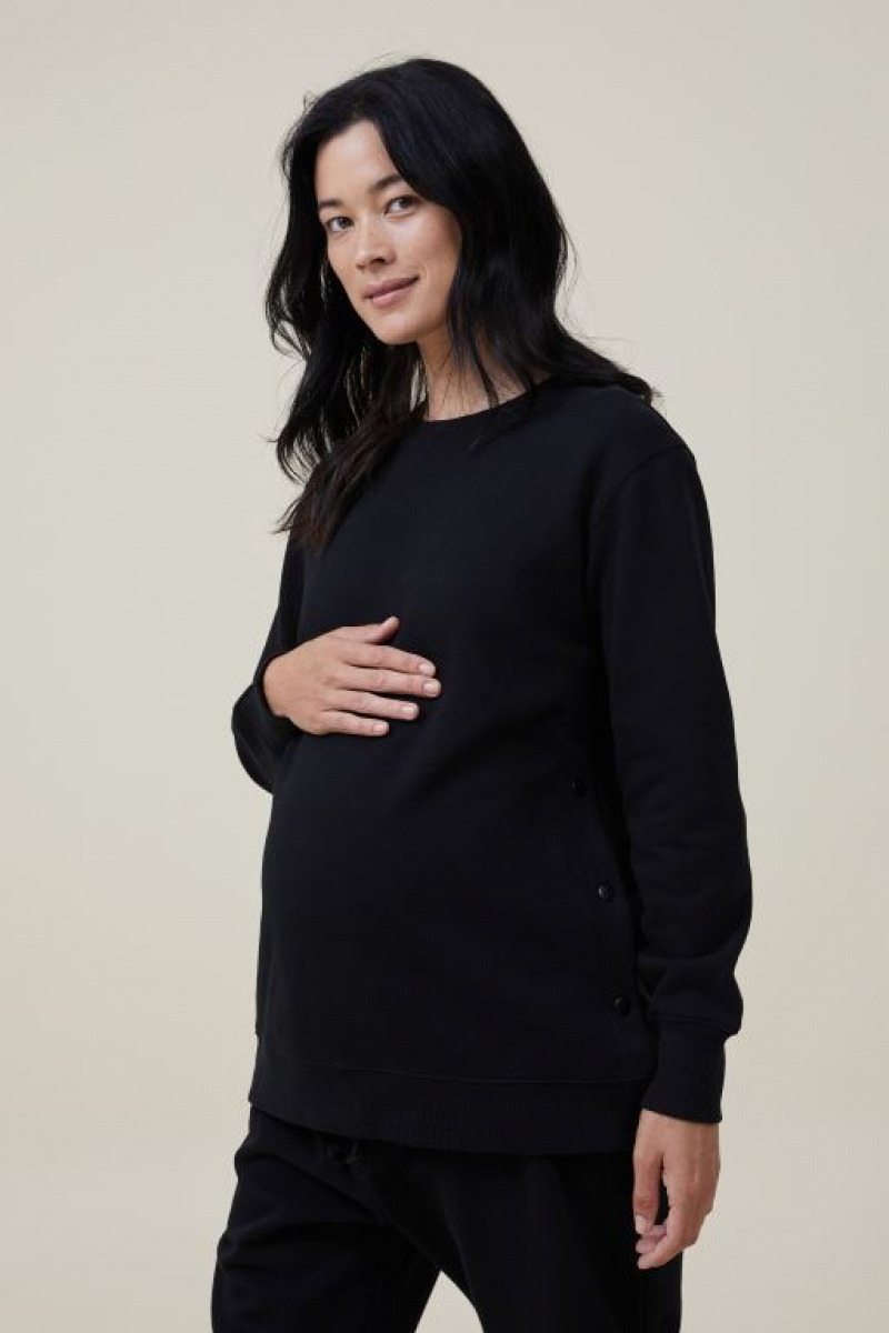 Cotton On Classic Stud Side Crew Fleece Women\'s Maternity Wear Black | Eg7AKYP7DLb