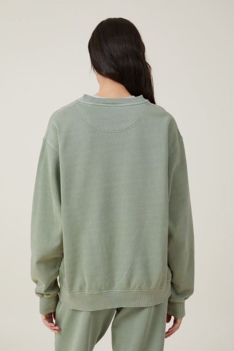 Cotton On Classic Washed Crew Sweatshirt Women's Hoodie Olive | PGnnFoPvA2L