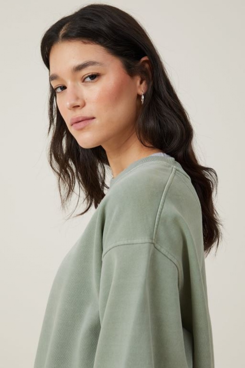 Cotton On Classic Washed Crew Sweatshirt Women's Hoodie Olive | PGnnFoPvA2L