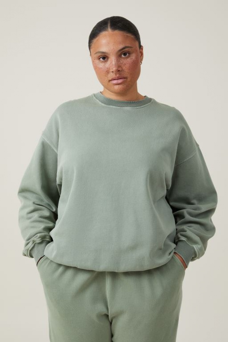 Cotton On Classic Washed Crew Sweatshirt Women's Hoodie Olive | PGnnFoPvA2L