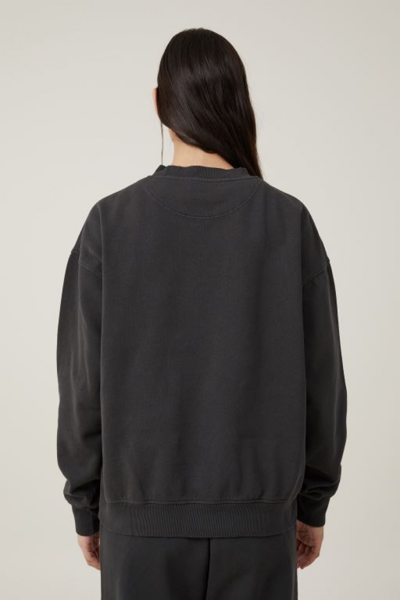 Cotton On Classic Washed Crew Sweatshirt Women's Hoodie Black | 71lWjO00VA9