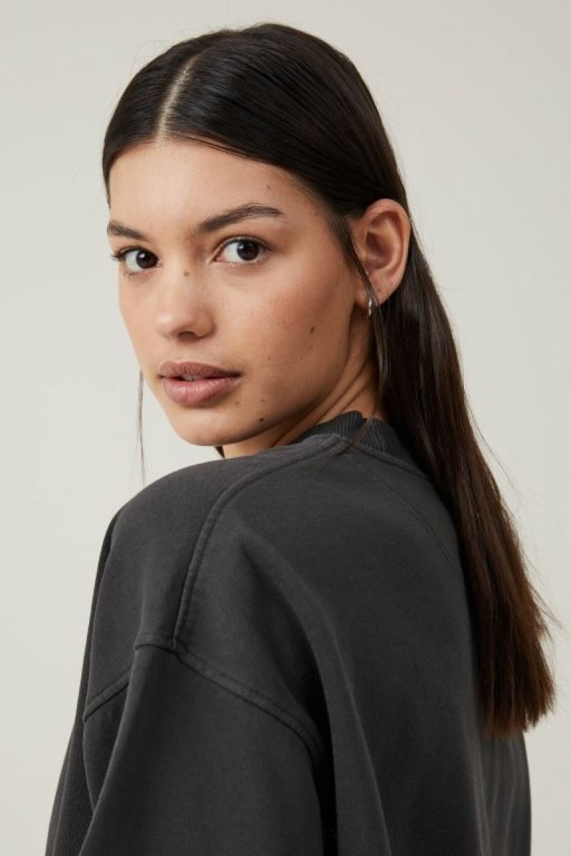 Cotton On Classic Washed Crew Sweatshirt Women's Hoodie Black | 71lWjO00VA9