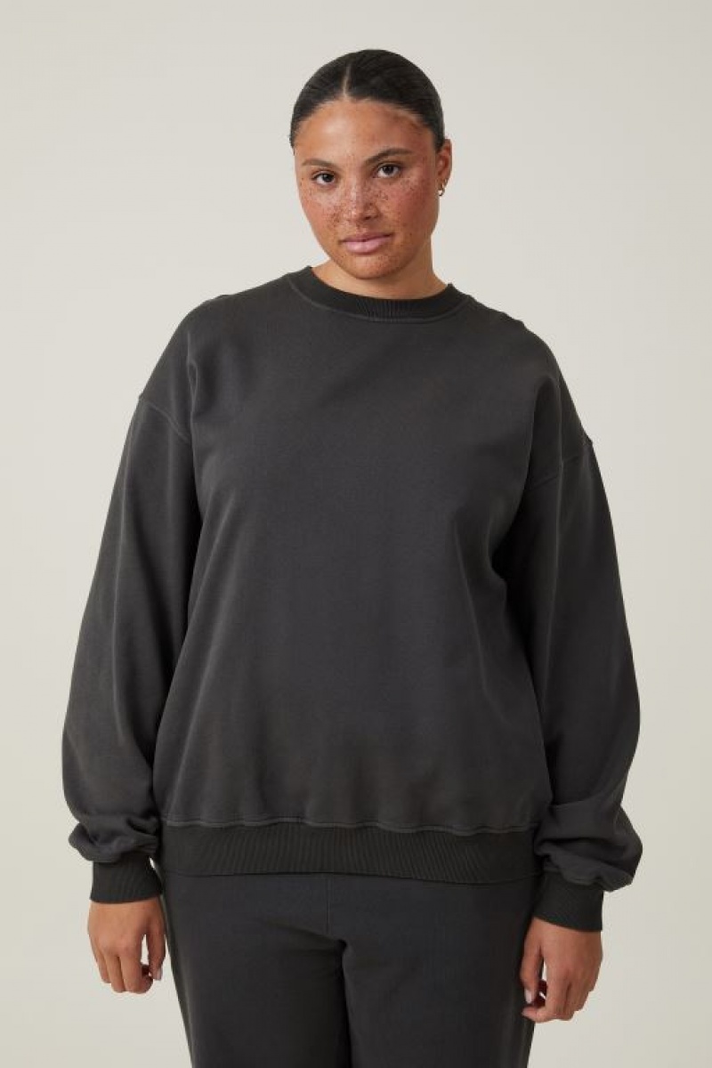 Cotton On Classic Washed Crew Sweatshirt Women's Hoodie Black | 71lWjO00VA9
