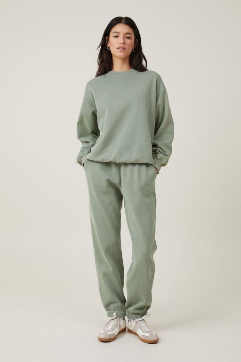 Cotton On Classic Washed Crew Sweatshirt Women's Track Pants Olive | 0L6qKOhAVbO