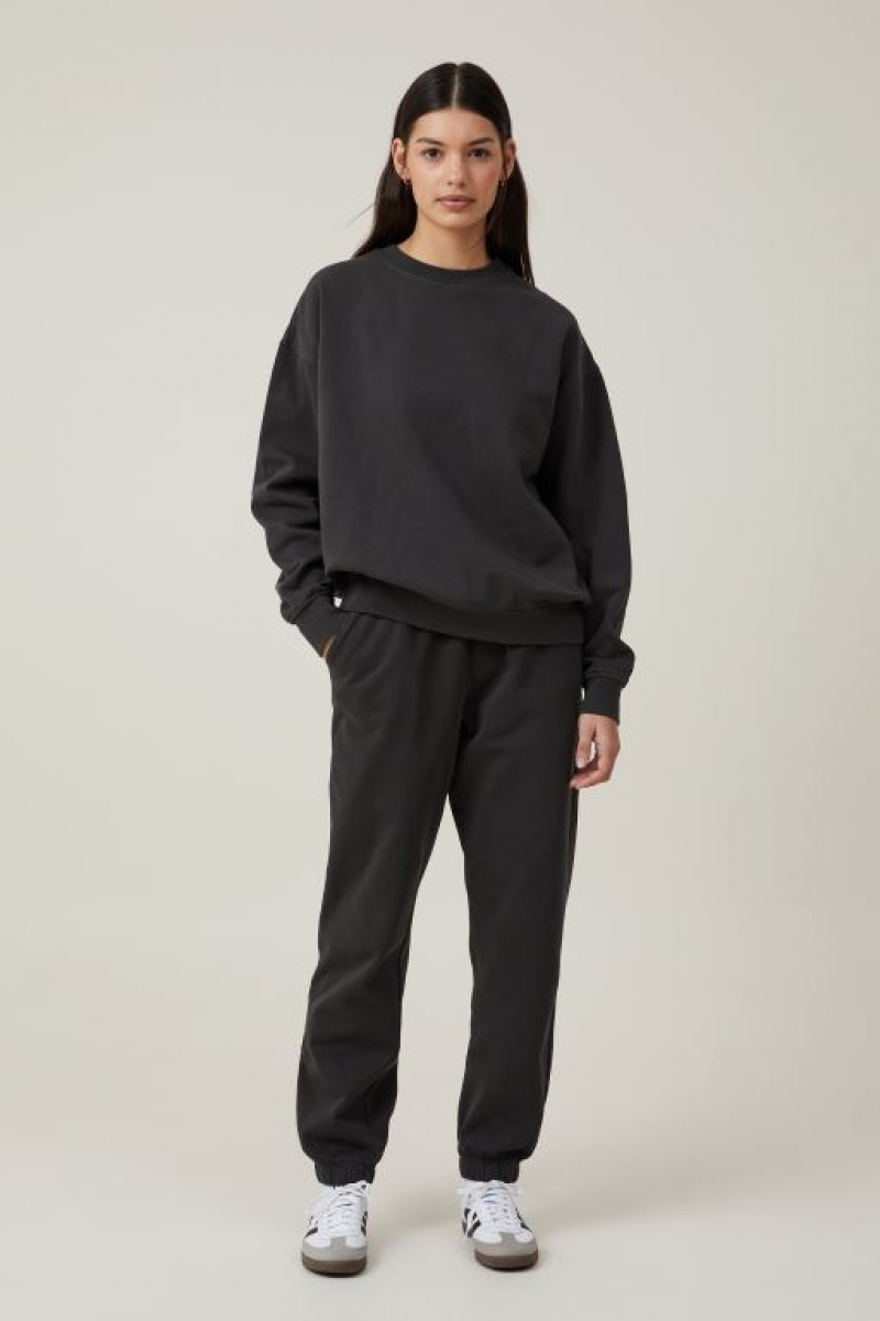 Cotton On Classic Washed Crew Sweatshirt Women's Track Pants Black | gkmprYVw0zG