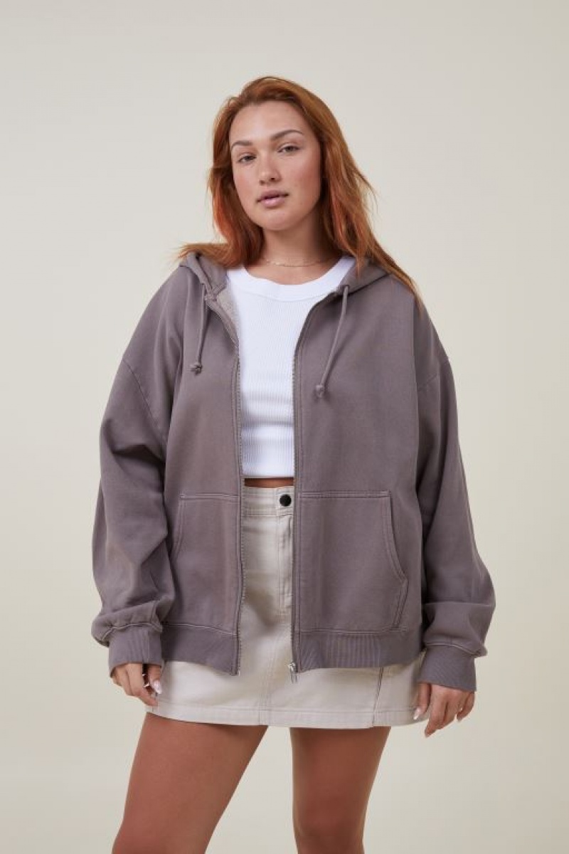 Cotton On Classic Washed Zip-Through Hoodie Women's Jumpers Beige | FA3wHr8bJaV