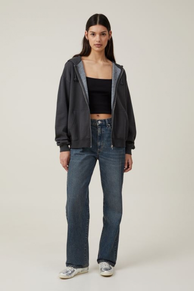Cotton On Classic Washed Zip-Through Hoodie Women's Jumpers Black | jvU500vLOnh