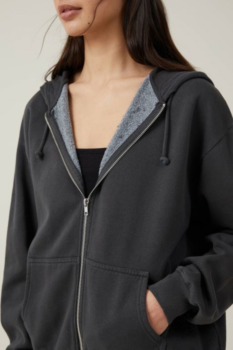 Cotton On Classic Washed Zip-Through Hoodie Women's Jumpers Black | jvU500vLOnh
