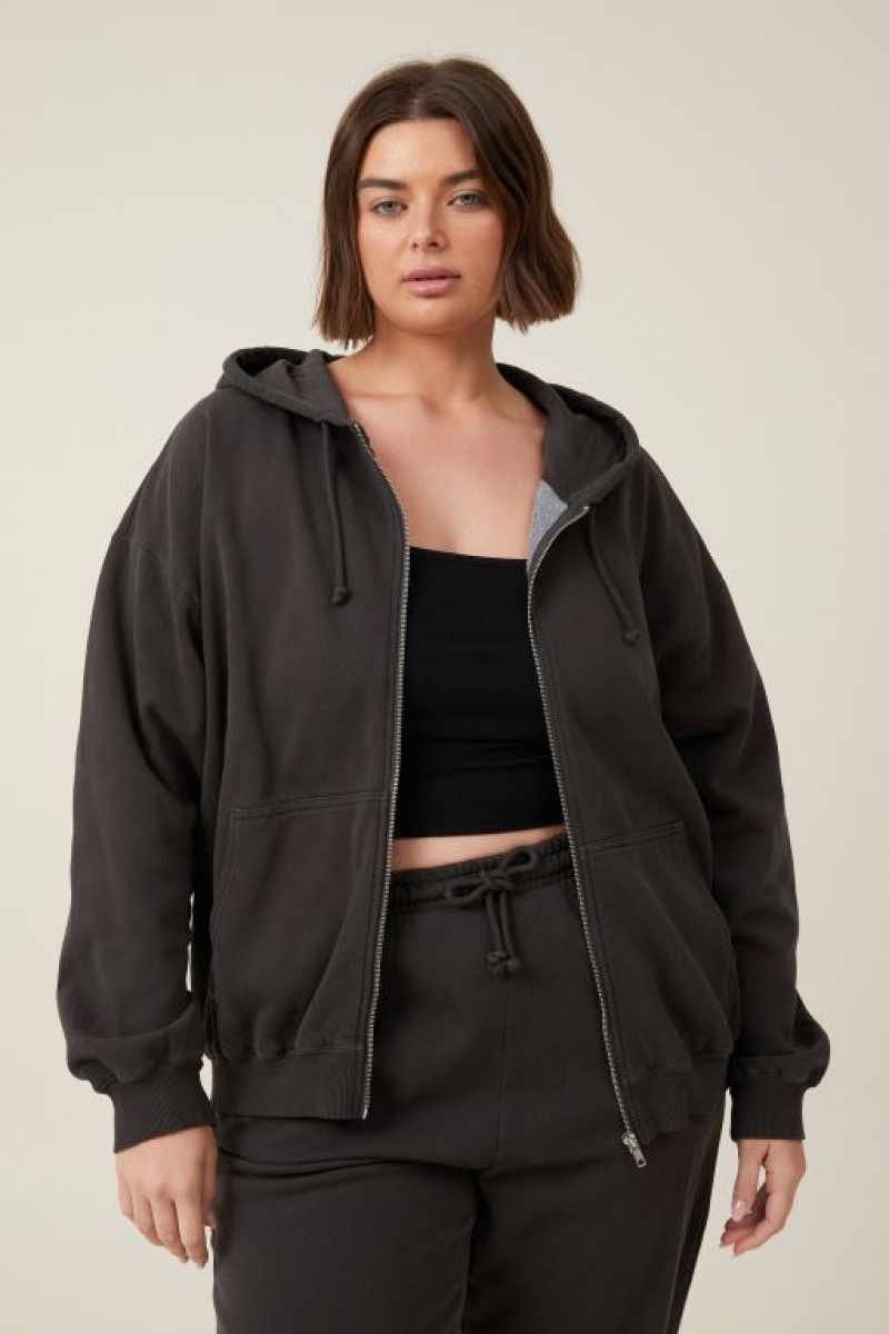 Cotton On Classic Washed Zip-Through Hoodie Women's Jumpers Black | jvU500vLOnh