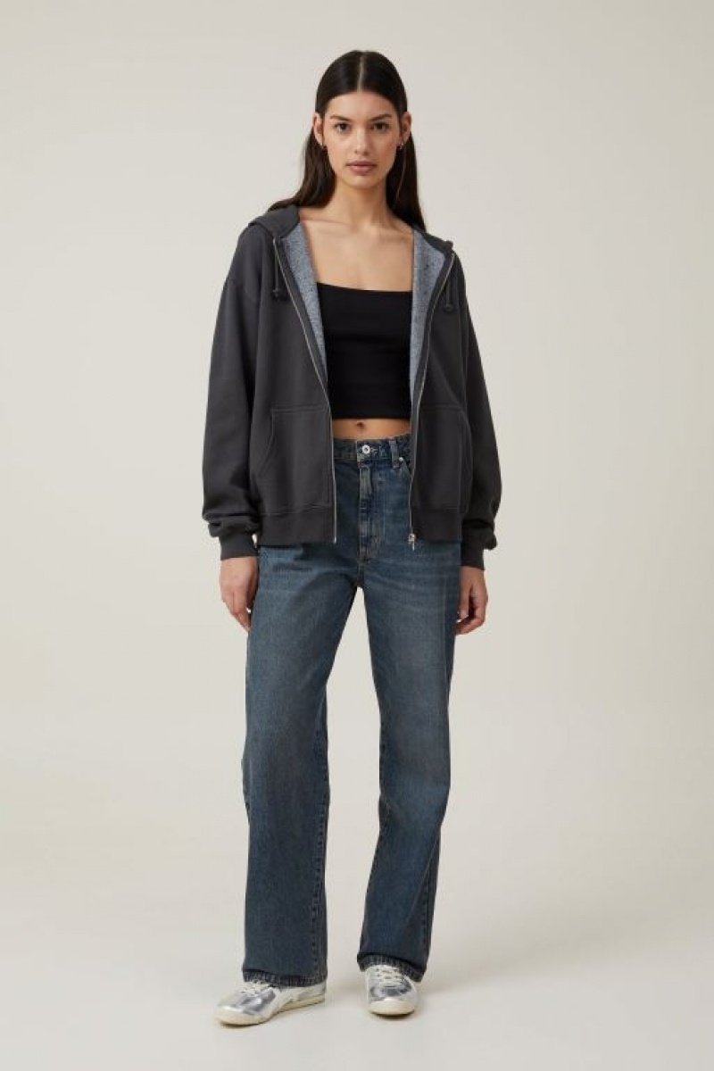 Cotton On Classic Washed Zip-Through Women's Hoodie Black | n8GR4s8n0C9