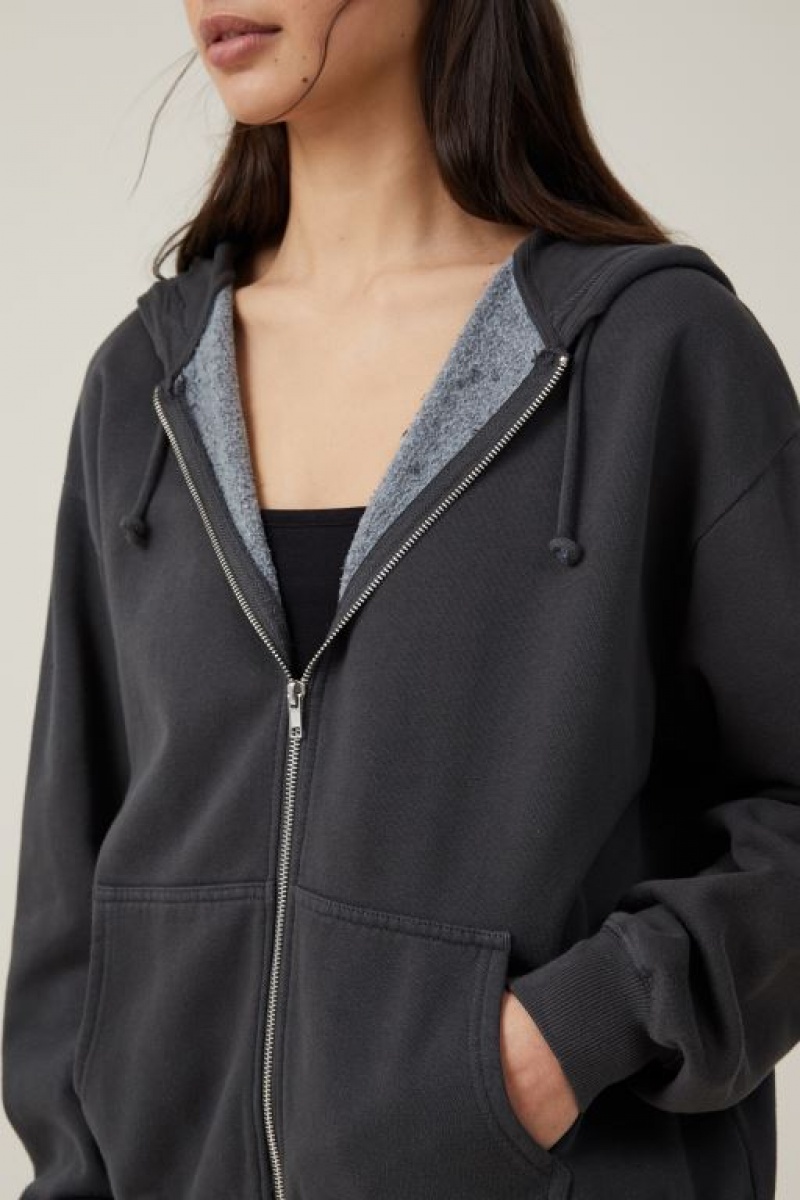 Cotton On Classic Washed Zip-Through Women's Hoodie Black | n8GR4s8n0C9