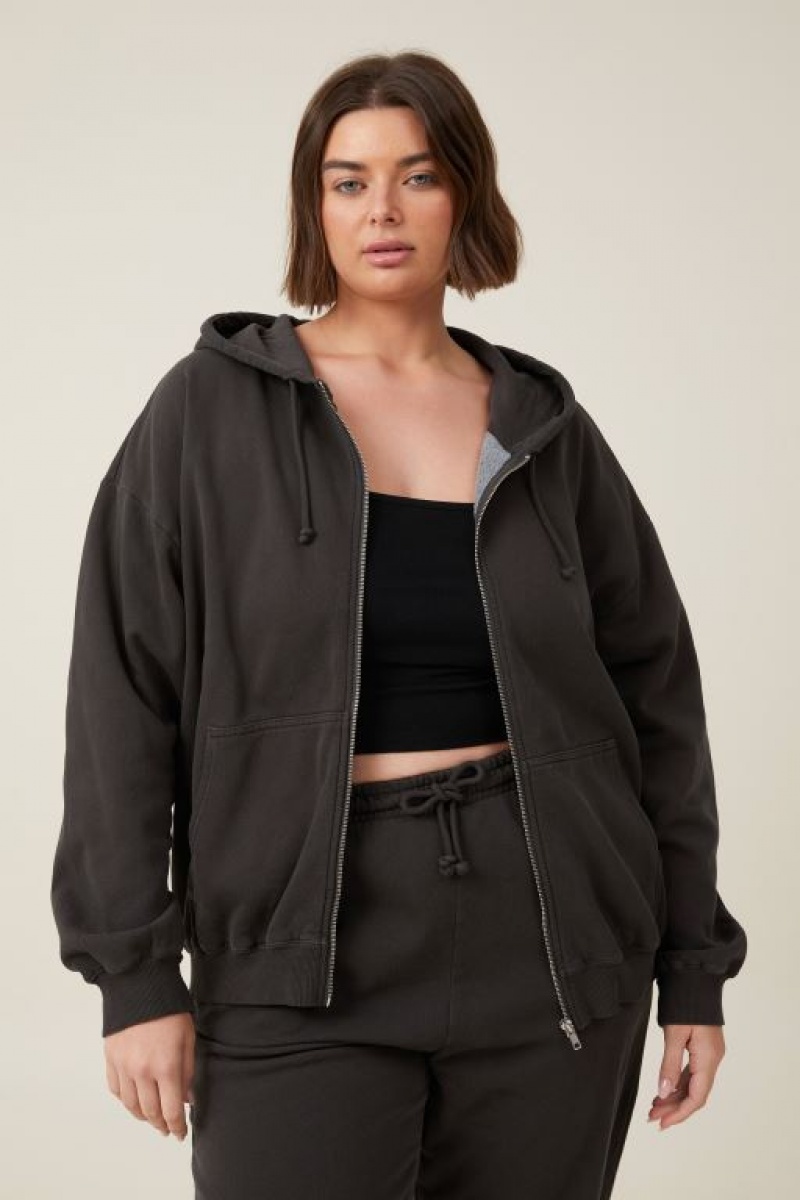 Cotton On Classic Washed Zip-Through Women's Hoodie Black | n8GR4s8n0C9