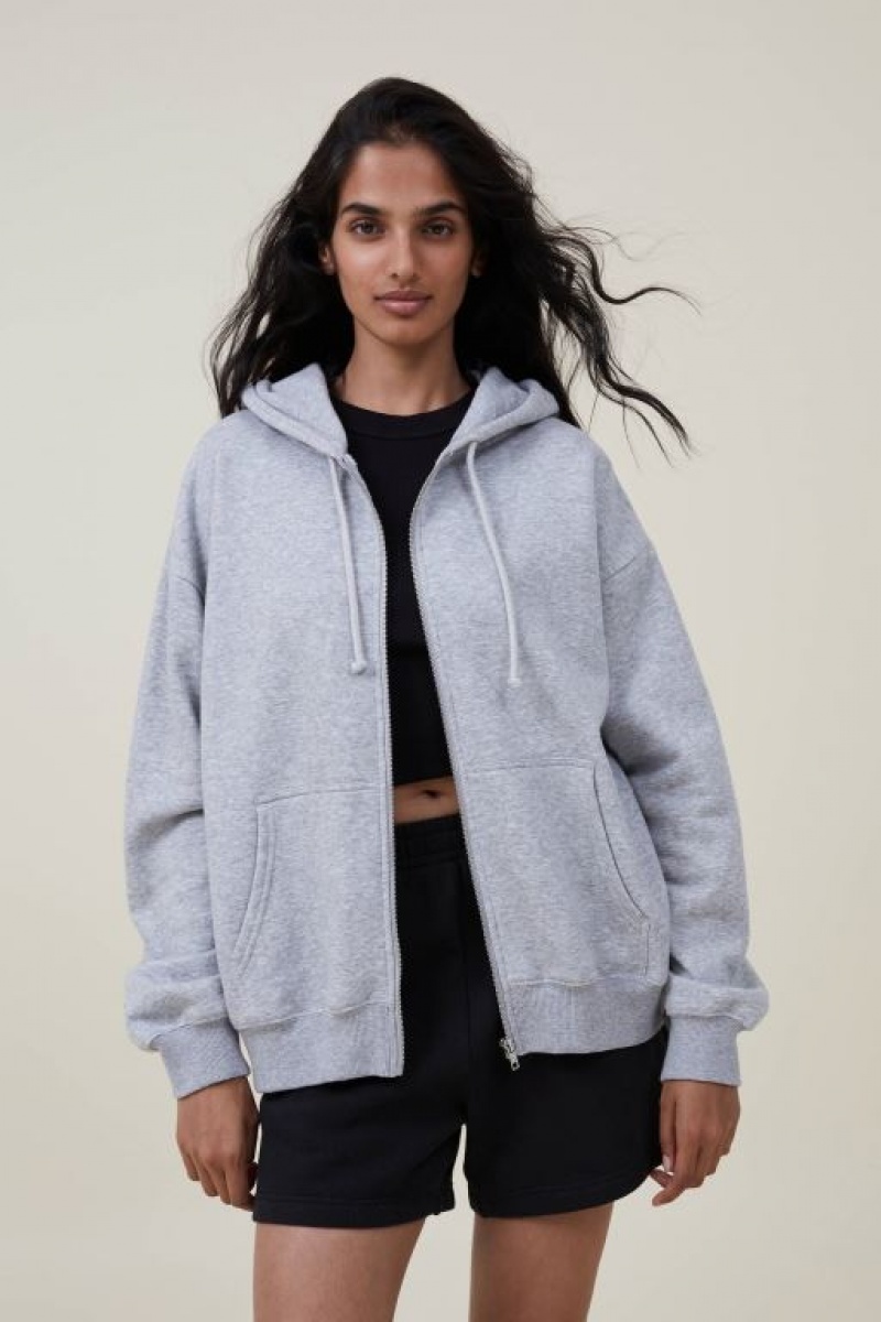 Cotton On Classic Zip-Through Hoodie Women's Jumpers Grey | kbszXSKxPYg