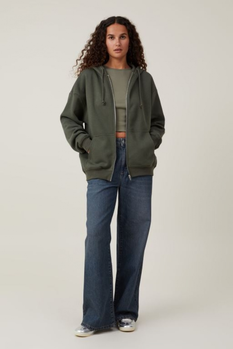 Cotton On Classic Zip-Through Women's Hoodie Dark Olive | yCPBfP7wvUL