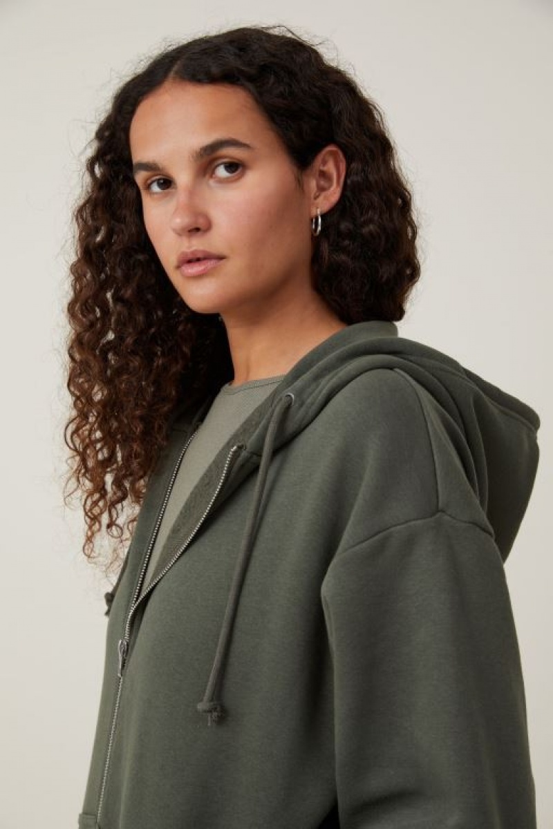 Cotton On Classic Zip-Through Women's Hoodie Dark Olive | yCPBfP7wvUL