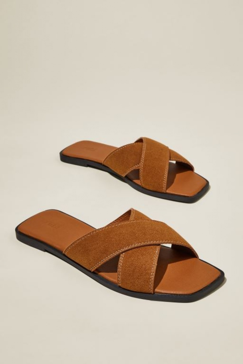Cotton On Cloverly Crossover Slide Women's Sandals Brown | MRnPYJw6P75