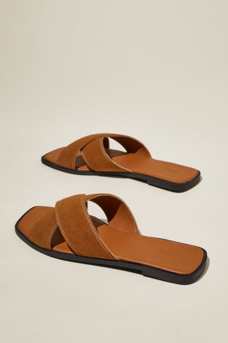 Cotton On Cloverly Crossover Slide Women's Sandals Brown | MRnPYJw6P75
