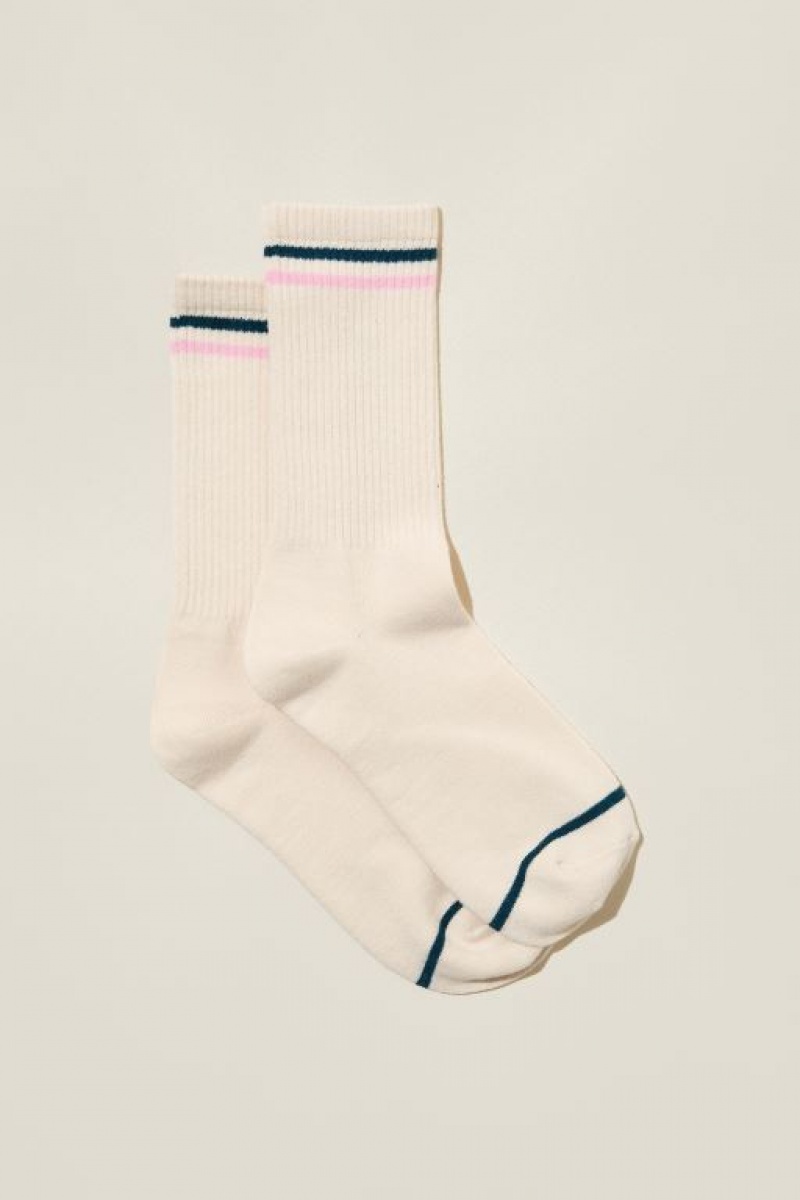 Cotton On Club House Crew Women\'s Socks Pink Turquoise Stripes | N50srgU8Mic