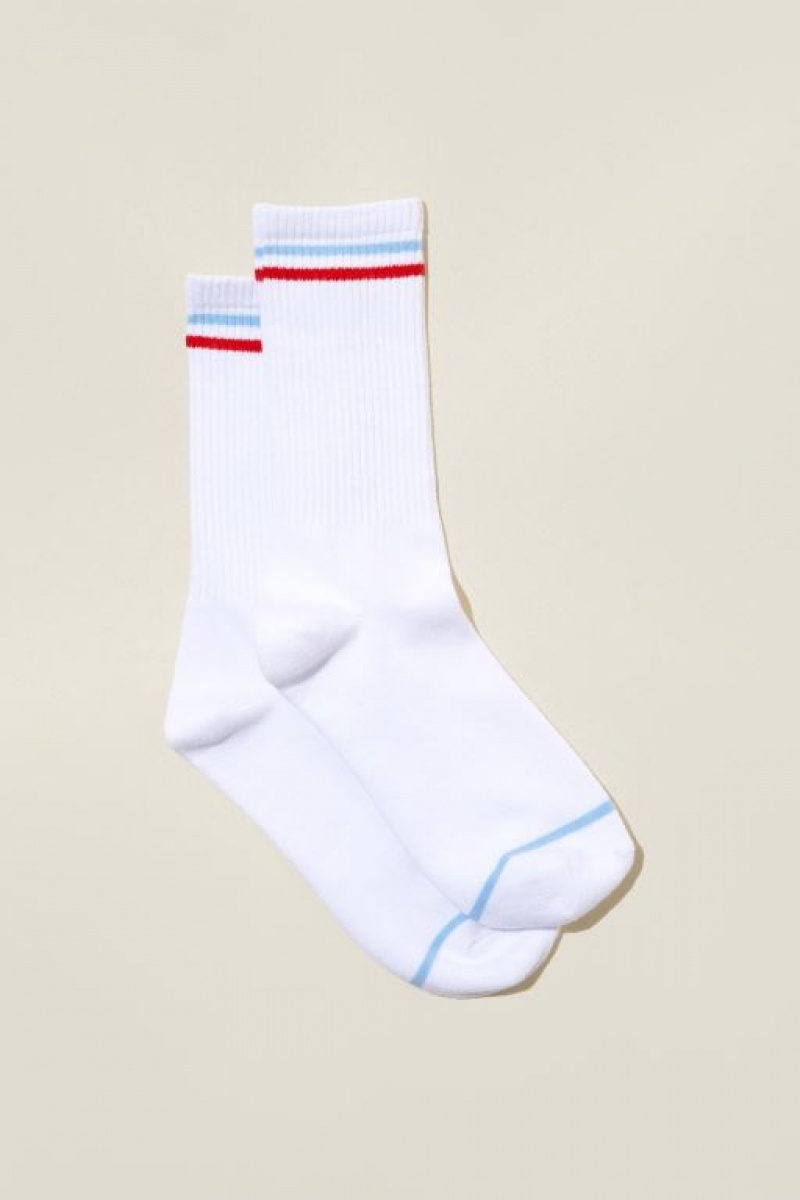Cotton On Club House Crew Women\'s Socks White / Blue Red Stripes | HQbgb4NQmmf
