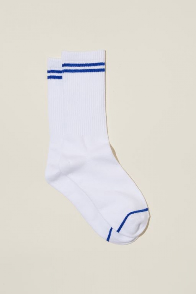 Cotton On Club House Crew Women\'s Socks White / Deep Blue Stripes | 8kDuJrNhiUX