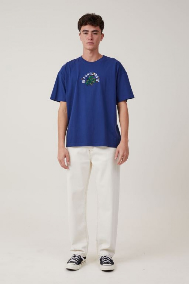 Cotton On Cny Vintage Oversized Men's Graphic T-Shirts Blue | T9KYpXNVvMQ
