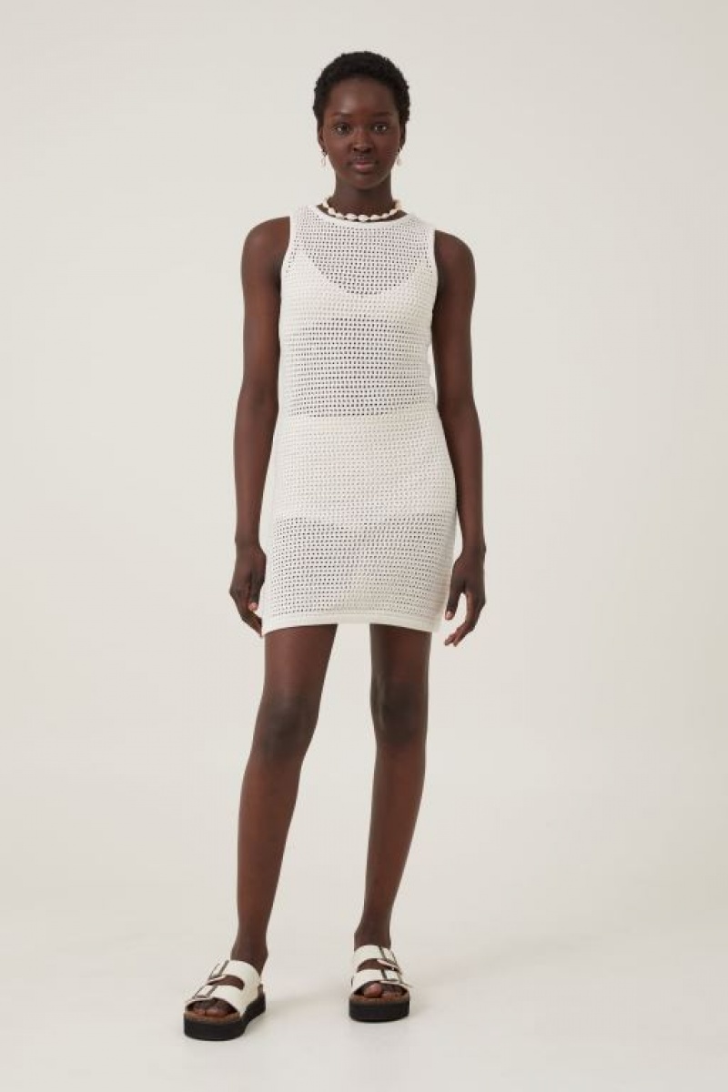 Cotton On Corby Crochet Women's Mini Dress Ecru | 76tiLYP0AwQ