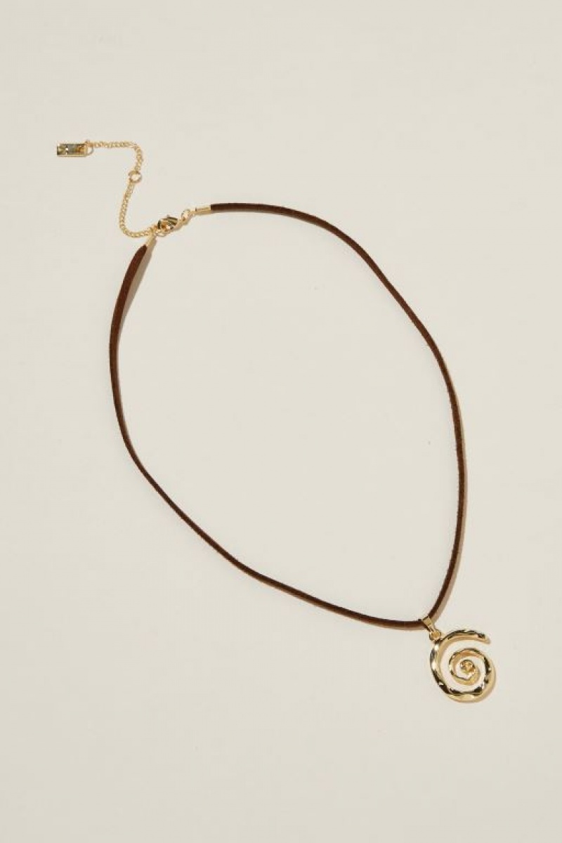 Cotton On Cord Pendant Necklace Women\'s Jewellery Gold Brown | 1MwZIryzK8Q