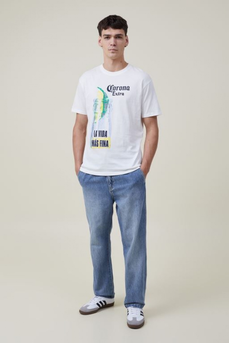 Cotton On Corona Premium Loose Fit Men's Graphic T-Shirts White | ZBLQ4CLk4Pv