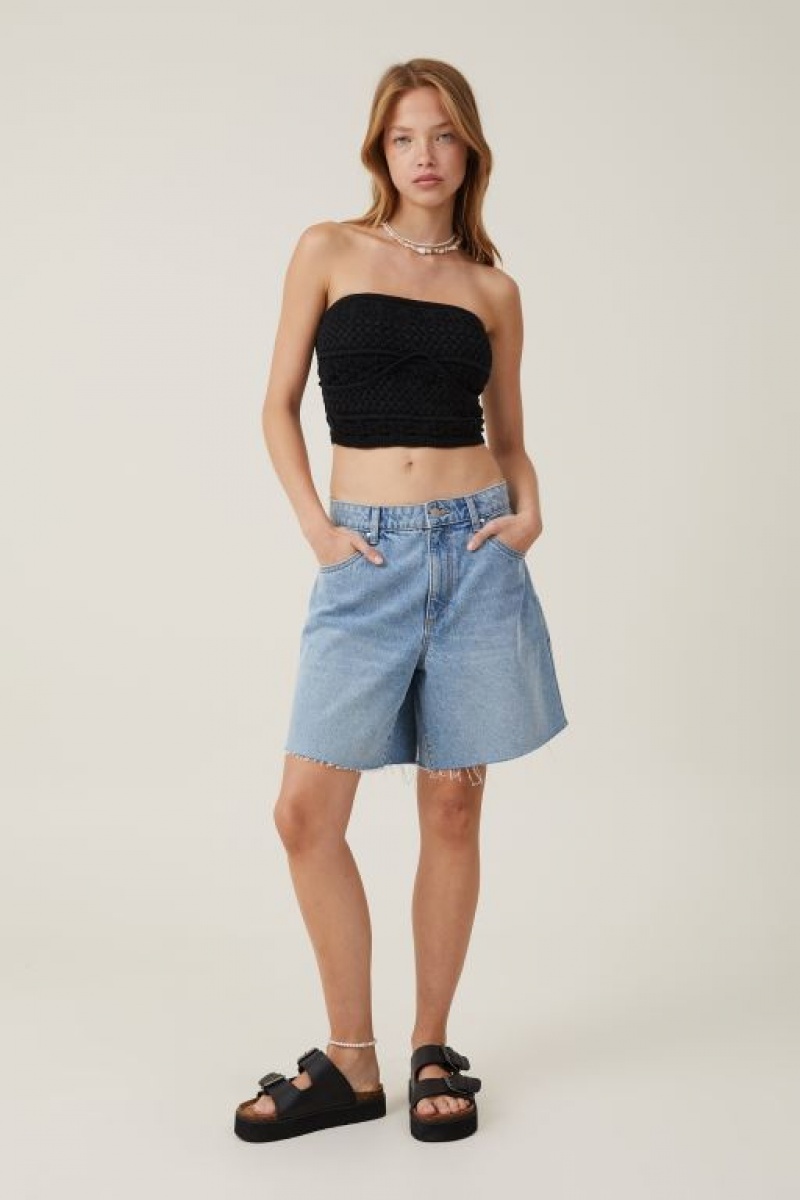 Cotton On Crochet Bandeau Women's Tanks Black | tHGE7jTcjpR