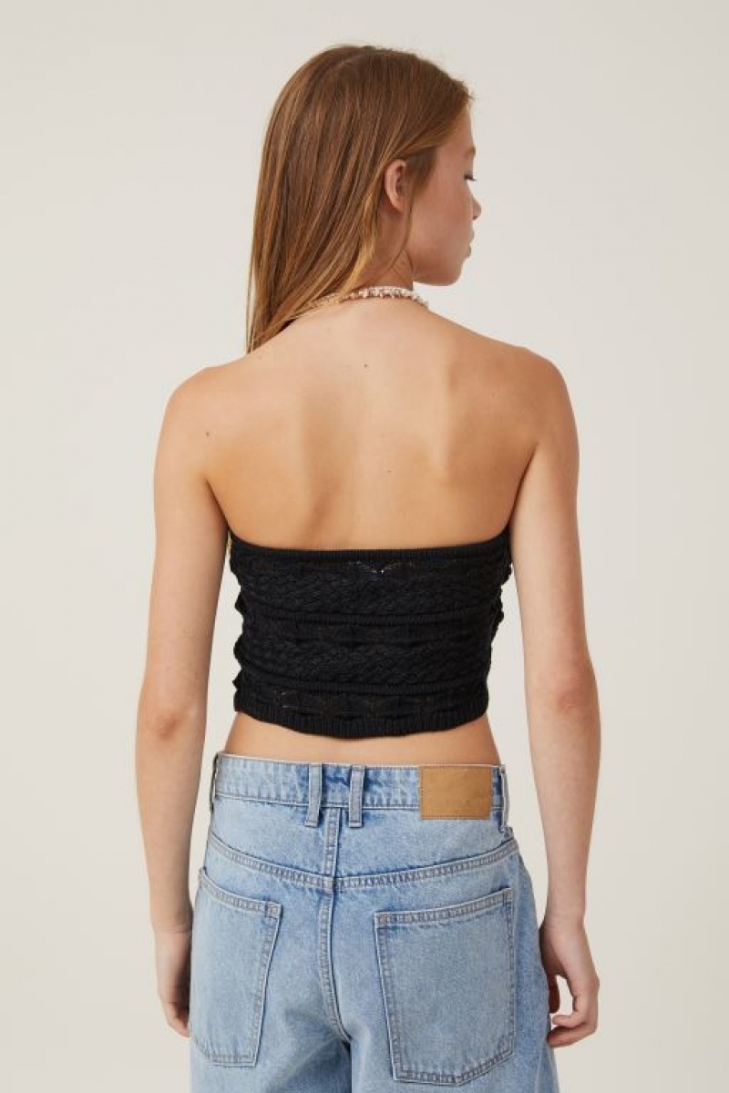 Cotton On Crochet Bandeau Women's Tanks Black | tHGE7jTcjpR