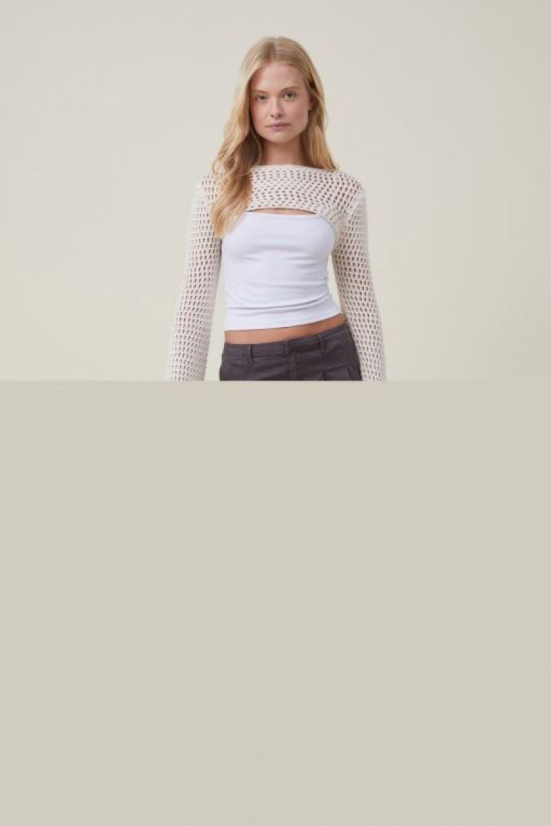 Cotton On Crochet Bell Sleeve Shrug Women's Long Sleeve Ecru | PfhCB4jObNo