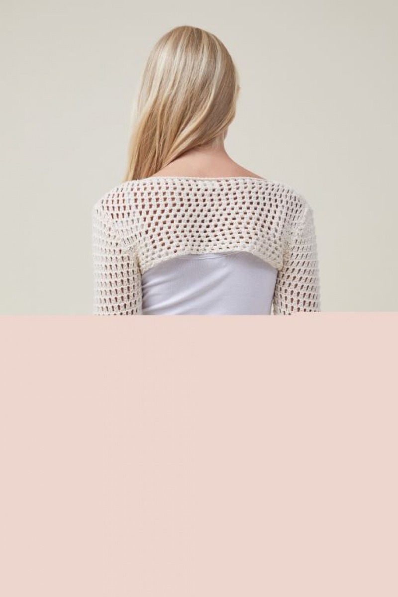 Cotton On Crochet Bell Sleeve Shrug Women's Long Sleeve Ecru | PfhCB4jObNo