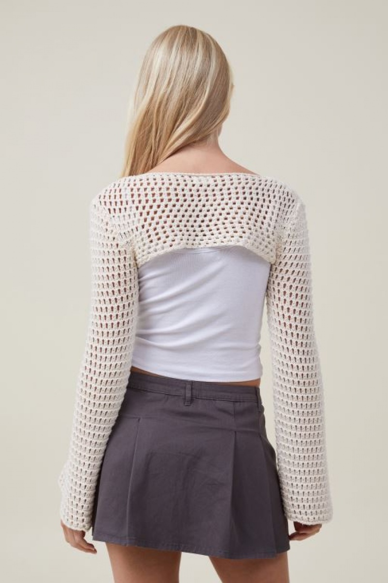 Cotton On Crochet Bell Sleeve Shrug Women's Knitwear Ecru | 7tiqpalHKBg