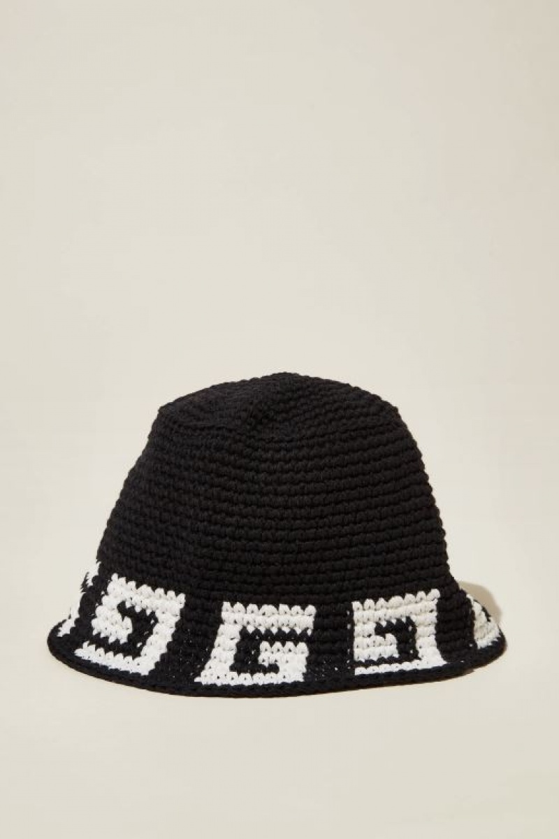 Cotton On Crochet Bucket Men\'s Caps Black / White | dyMVYGV8xcN