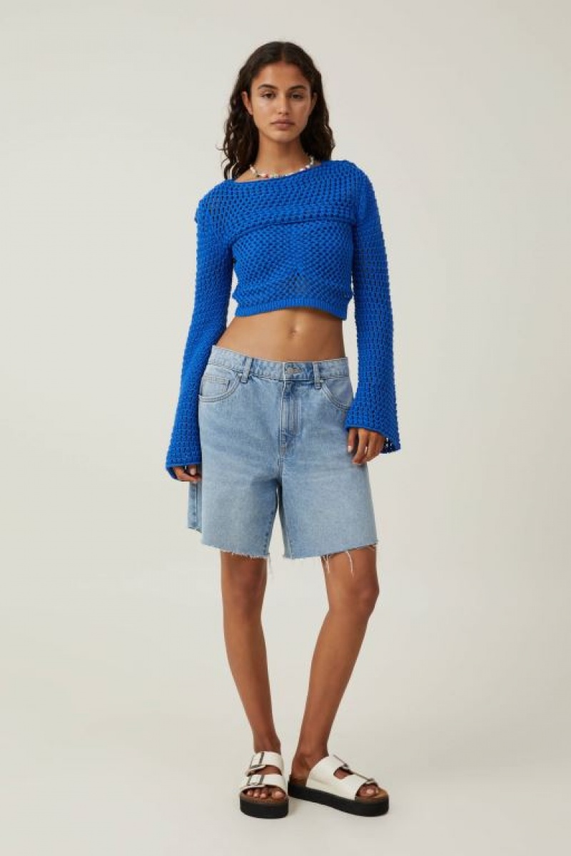 Cotton On Crochet Gather Bust Cami Women's Knitwear Blue | Spl34NPeIse