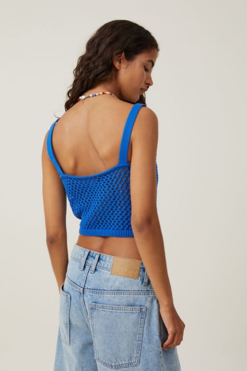 Cotton On Crochet Gather Bust Cami Women's Knitwear Blue | Spl34NPeIse