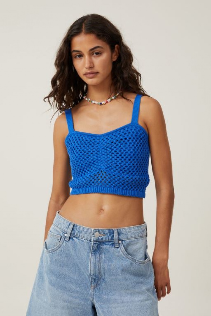 Cotton On Crochet Gather Bust Cami Women\'s Knitwear Blue | Spl34NPeIse