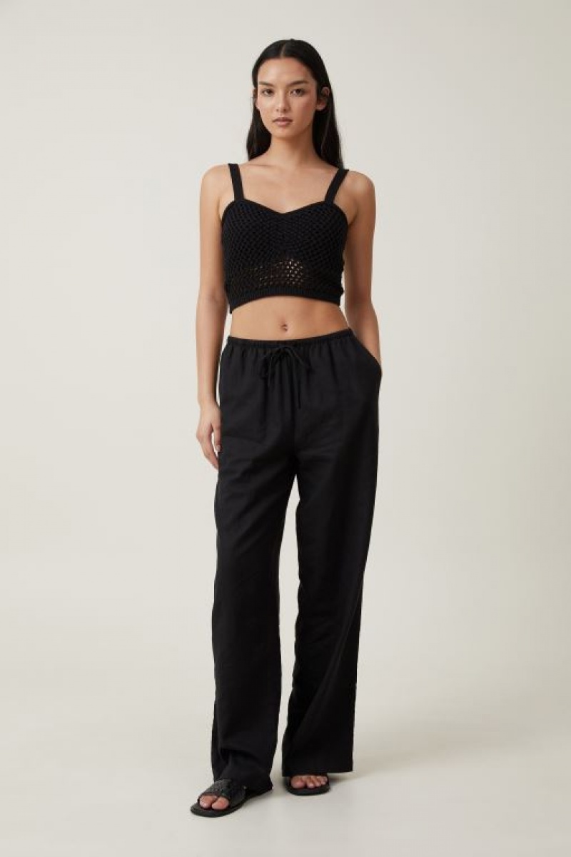 Cotton On Crochet Gather Bust Cami Women's Knitwear Black | 8iu8x2aTJXF
