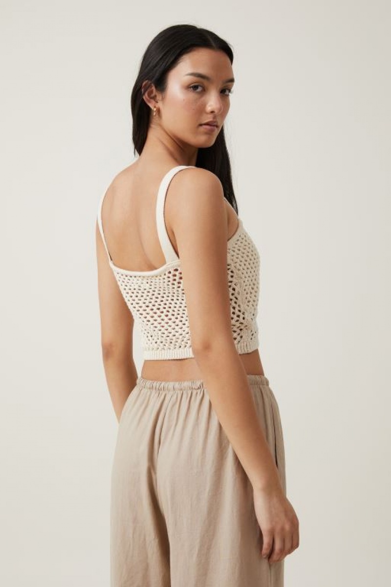 Cotton On Crochet Gather Bust Cami Women's Knitwear Ecru | qHfQMEXujQY