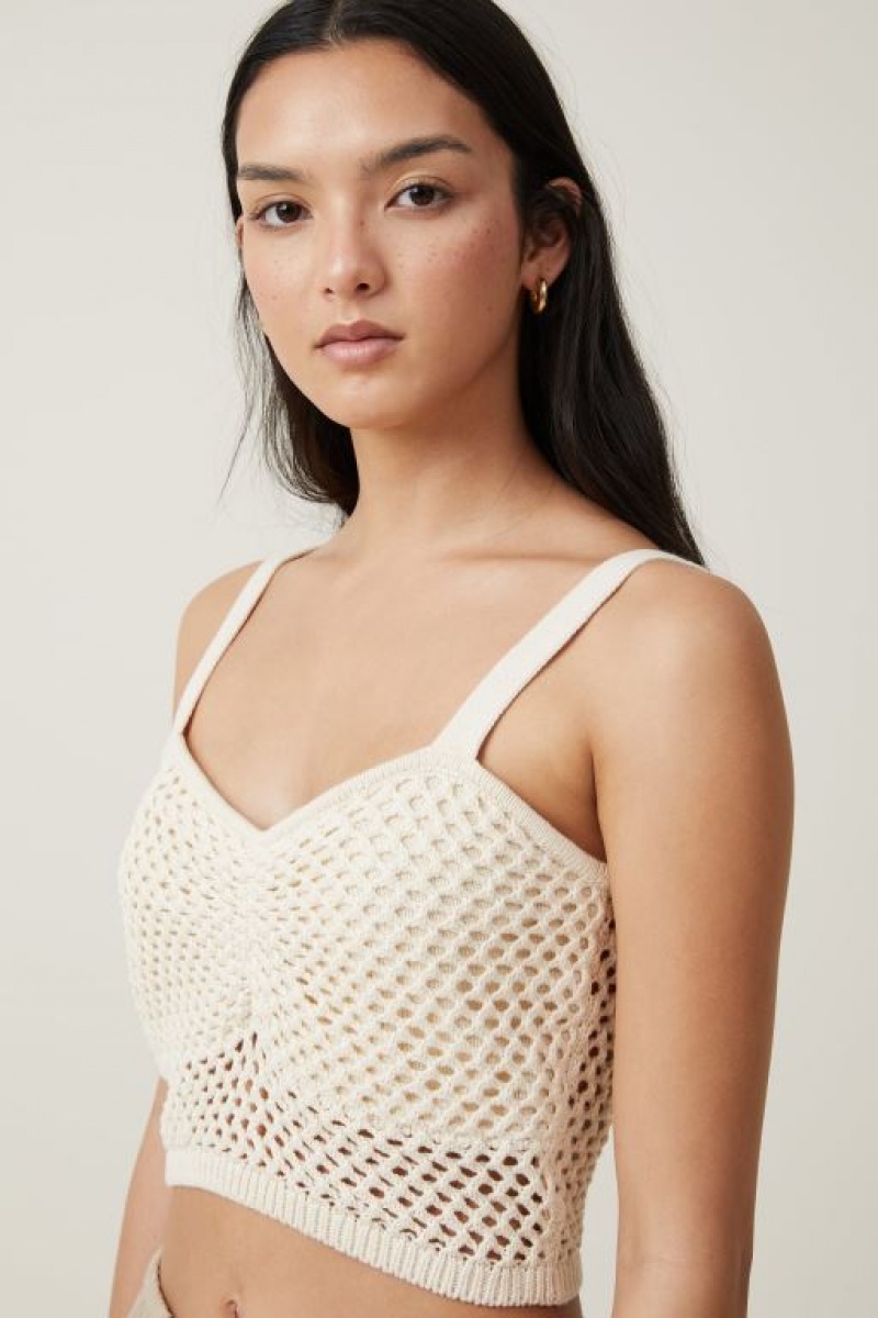 Cotton On Crochet Gather Bust Cami Women's Knitwear Ecru | qHfQMEXujQY