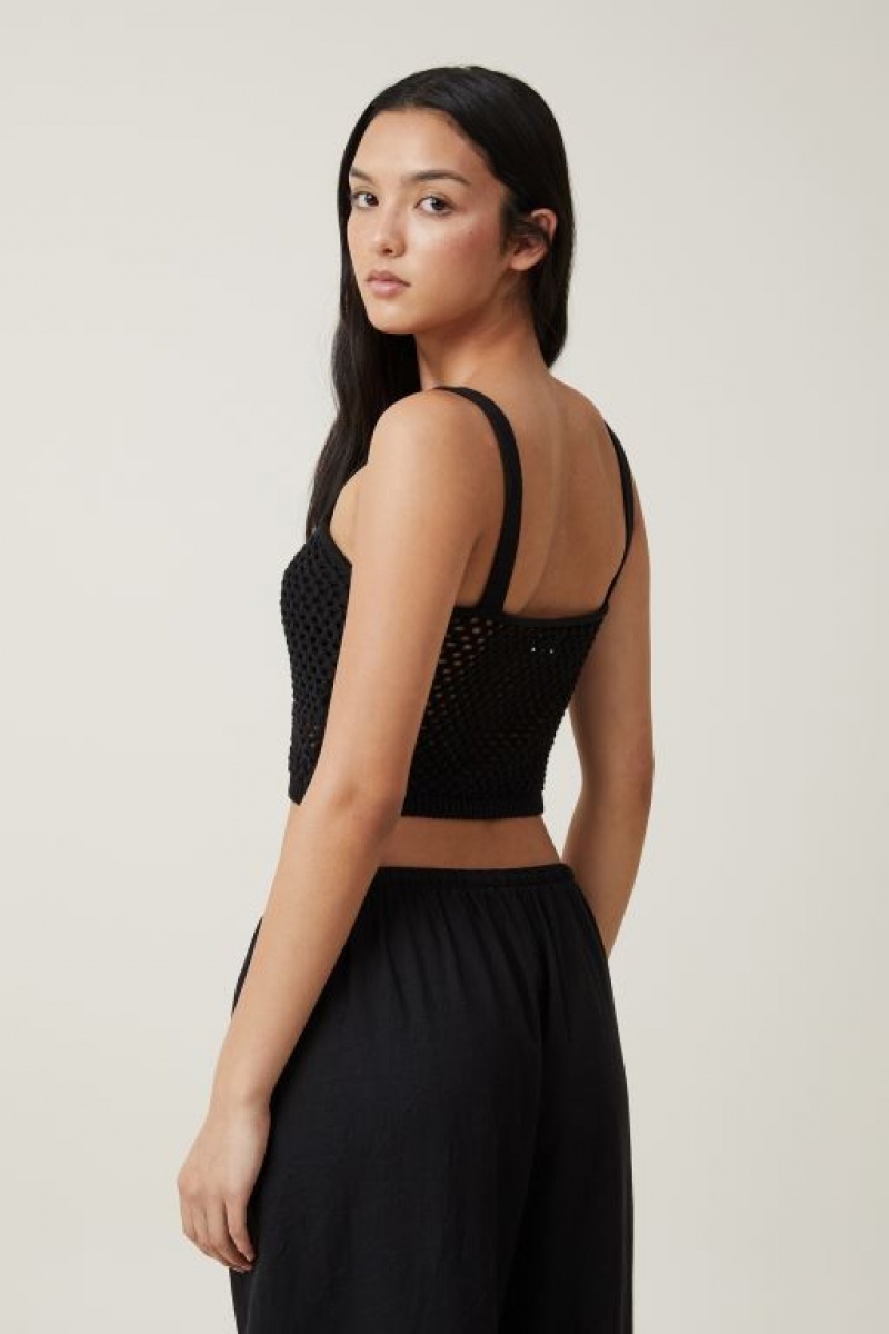 Cotton On Crochet Gather Bust Women's Cami Black | f9LPNnQ4ZDR