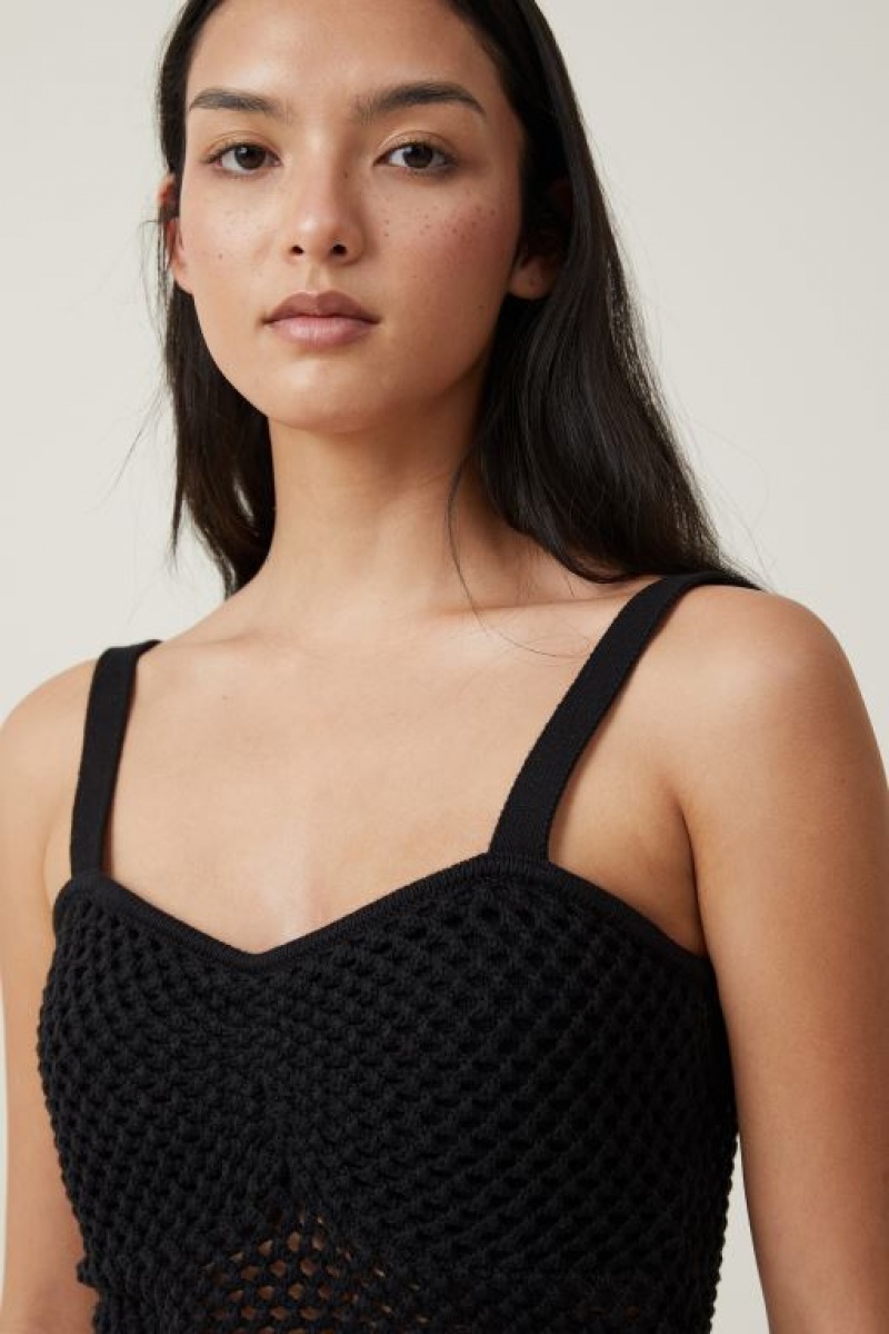 Cotton On Crochet Gather Bust Women's Cami Black | f9LPNnQ4ZDR