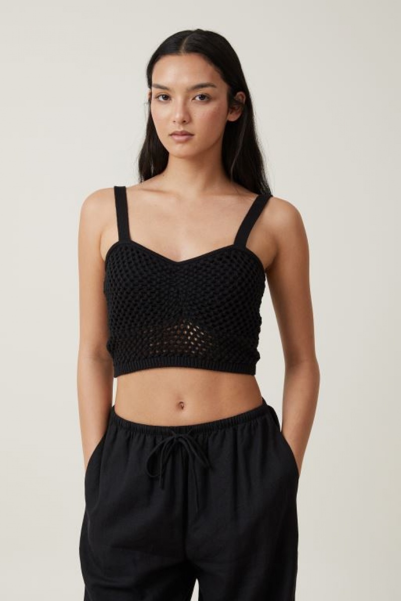 Cotton On Crochet Gather Bust Women\'s Cami Black | f9LPNnQ4ZDR