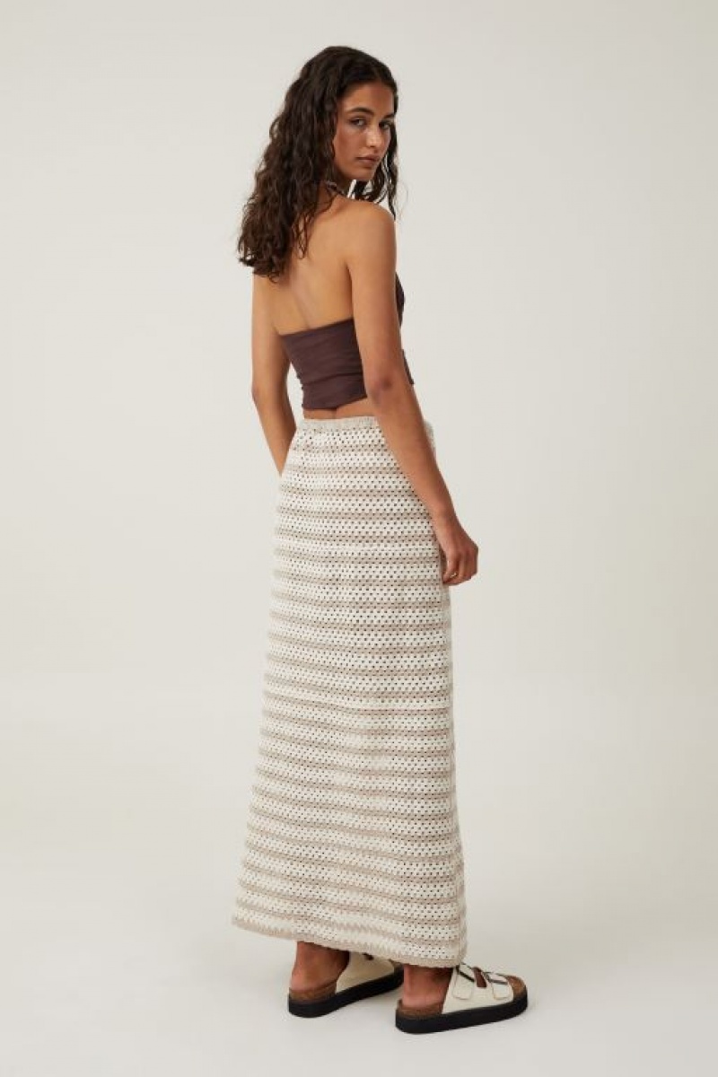 Cotton On Crochet Knit Maxi Women's Skirt Grey Brown / Grey | eJF1wwVsRHA