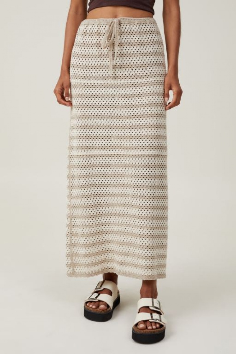 Cotton On Crochet Knit Maxi Women's Skirt Grey Brown / Grey | eJF1wwVsRHA